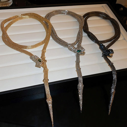 Statement Copper Rhinestone Snake Tassel Collarbone Necklace For Women Sweet Cool Style
