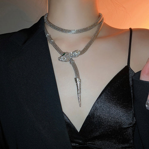 Statement Copper Rhinestone Snake Tassel Collarbone Necklace For Women Sweet Cool Style
