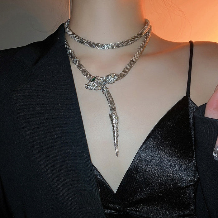 Statement Copper Rhinestone Snake Tassel Collarbone Necklace For Women Sweet Cool Style