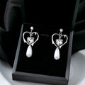 French Vintage Hollow Heart Zircon Pearl Drop Alloy Studs Elegant Niche Design Women's Earrings view 3