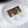 French Vintage Hollow Heart Zircon Pearl Drop Alloy Studs Elegant Niche Design Women's Earrings view 2