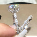 Hollow Zircon Flower Ring For Women, Classic European Style Inlaid Zircon Wedding Jewelry view 3