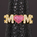 Pave Letter MOM Heart Shape Open Adjustable Ring For Mother's Day Fashion Gift view 2