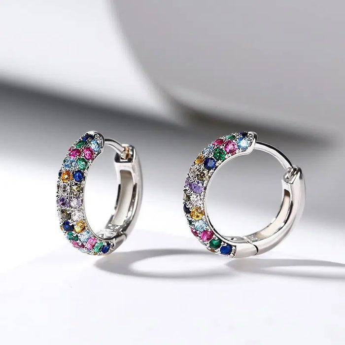 Colorful Zircon Huggie Hoop Earrings For Women Minimalist Niche Designer Fashion Ear Jewelry