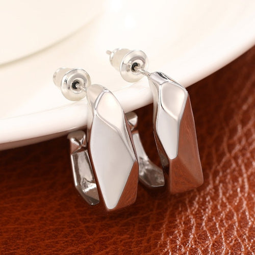 Geometric Square Folded Stud Earrings, Irregular Metal Statement Ear Jewelry For Women