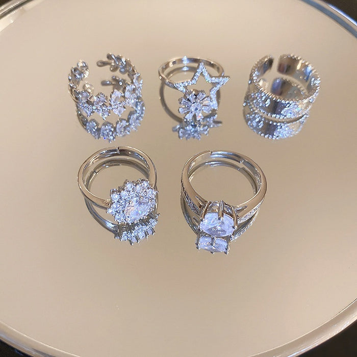 Zircon Snowflake Rotatable Open Ring For Women