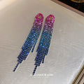 Alloy Silver Pin Colorful Rhinestone Triangle Waterdrop Tassel Drop Earrings For Women view 4