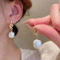 Light Luxury Faux Pearl Diamond Heart Stud Earrings With Silver Needle Minimalist Geometric Design view 3