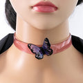 Blue Resin Butterfly Y2K Studded Punk Leather Adjustable Choker Necklace For Women view 2