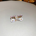 Light Luxury Floral Faux Pearl Stud Earrings With Rhinestone Hollow Flower Design view 4