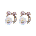 Light Luxury Floral Faux Pearl Stud Earrings With Rhinestone Hollow Flower Design view 5