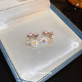 Light Luxury Floral Faux Pearl Stud Earrings With Rhinestone Hollow Flower Design view 2