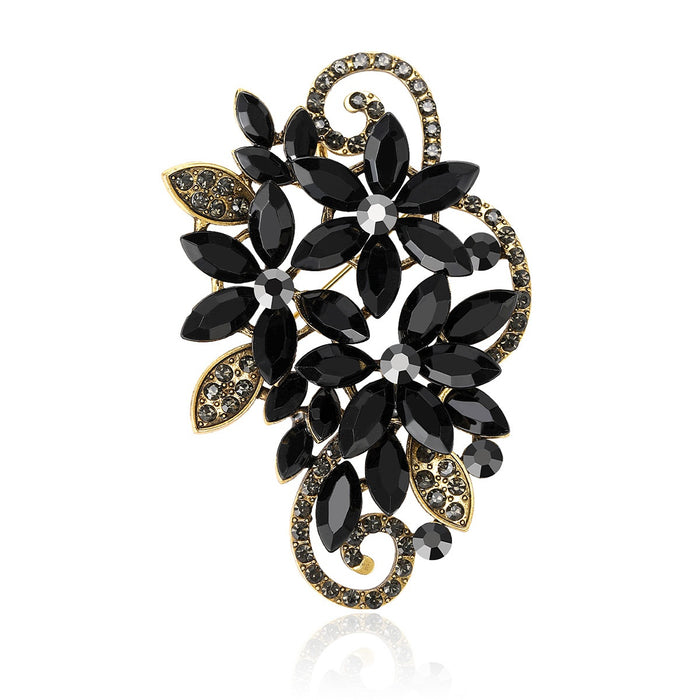 Alloy Crystal Floral Brooch For Elegant Fashion Clothing Accessories