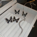 Rhinestone Butterfly Chain Drawstring Necklace Earrings Ring Jewelry Set, Alloy Luxury Style view 1