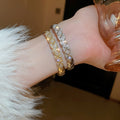 French Minimalist Zircon Mesh Cross Copper Bangle, Light Luxury Elegant Fashion Jewelry For Women view 2