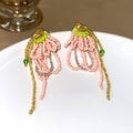 Elegant Colorful Flower Leaf Beaded Alloy Drop Dangle Earrings With Fresh Green Seed Beads And Gold Chain Tassel Earring view 2