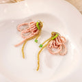 Elegant Colorful Flower Leaf Beaded Alloy Drop Dangle Earrings With Fresh Green Seed Beads And Gold Chain Tassel Earring view 3
