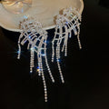 Chic Alloy Rhinestone Wing Hollow Tassel Drop Earrings With Silver Needle Posts view 4