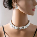 Luxury Square Crystal Rhinestone Necklace Jewelry Set With Matching Drop Statement Earrings view 2