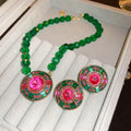 Light Luxury Alloy Jewelry Set With Emerald Round Rhinestone Stud Earrings And Collarbone Necklace view 1