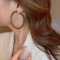 Faux Leather Geometric Round Hoop Earrings With Silver Needle Posts Minimalist High End Style For Women view 4
