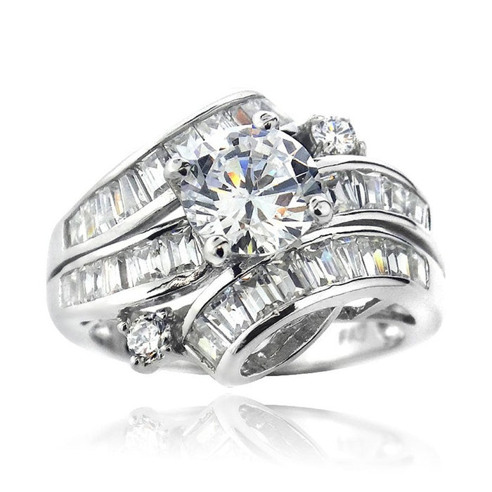 Luxury Sparkling Swing Arm Ring For Women, Curved Creative Design Elegant Statement Finger Jewelry