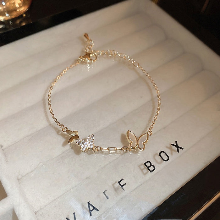 Gold Plated Copper Zircon Butterfly Bangle For Women Minimalist Luxury Fashion Bracelet