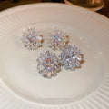 Japanese Style Sunflower Full Zircon Stud Earrings, Luxury Floral Statement Ear Jewelry view 2