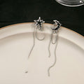 Sweet Cool Star Moon Alloy Ear Clip Long Chain Tassel Asymmetric No Piercing Enamel Earrings view 1