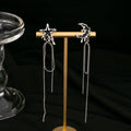 Sweet Cool Star Moon Alloy Ear Clip Long Chain Tassel Asymmetric No Piercing Enamel Earrings view 4