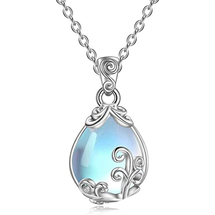 Vintage Simulated Moonstone Pendant Necklace With Vine Pattern Design For Women