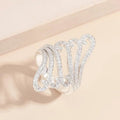 Long Exaggerated Hollow Wave Shell Pattern Ring, Floral Surf Arrangement Statement Finger Jewelry view 4