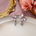 Elegant Pink Heart Zircon Asymmetric Chain Butterfly Bear Drop Stud Alloy Silver Needle Women's Earrings view 3