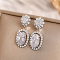 Sparkling Round Circle Flower Earrings For Women, Elegant Bridal Banquet Evening Dress Jewelry view 3