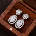 Sparkling Round Circle Flower Earrings For Women, Elegant Bridal Banquet Evening Dress Jewelry view 4