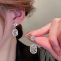 Sparkling Round Circle Flower Earrings For Women, Elegant Bridal Banquet Evening Dress Jewelry view 2