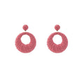 Bohemian Vacation Colorful Raffia Woven Hollow Round Hoop Alloy Oversized Statement Drop Earrings view 5
