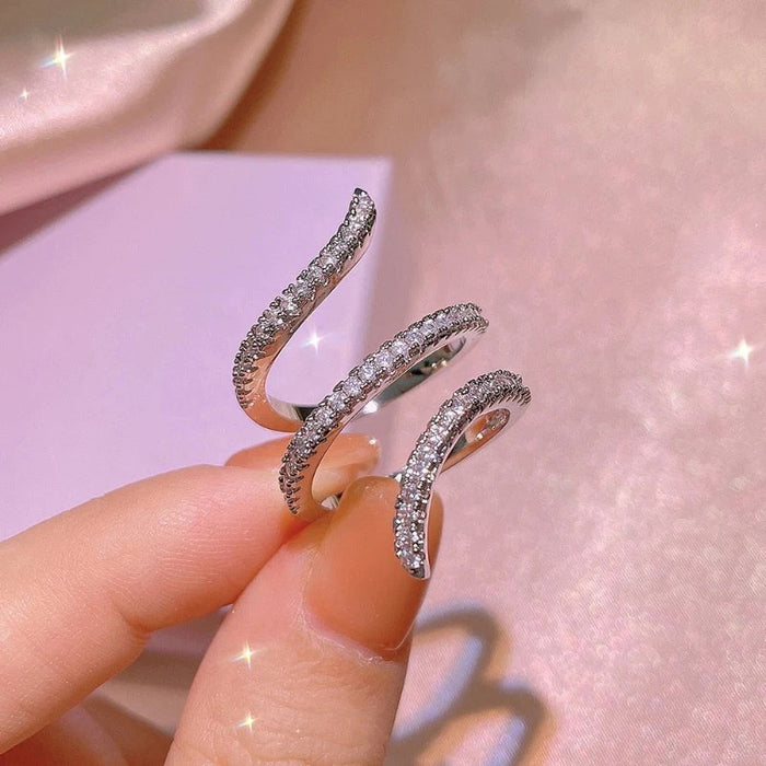 Fashion Multilayer Geometric Wrap Zircon Snake Ring, Creative Korean Style Statement Finger Jewelry