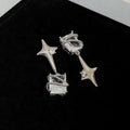 Symmetric Square Star Stud Earrings, Four Point Star Ice Cube Cross Fashion Ear Jewelry view 3