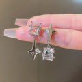Symmetric Square Star Stud Earrings, Four Point Star Ice Cube Cross Fashion Ear Jewelry view 2