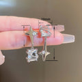 Symmetric Square Star Stud Earrings, Four Point Star Ice Cube Cross Fashion Ear Jewelry view 5