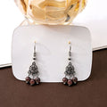 Vintage Ethnic Antique Silver Alloy Round Dreamcatcher Garnet Bead Tassel Dangle Drop Earrings view 4