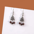 Vintage Ethnic Antique Silver Alloy Round Dreamcatcher Garnet Bead Tassel Dangle Drop Earrings view 2