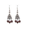 Vintage Ethnic Antique Silver Alloy Round Dreamcatcher Garnet Bead Tassel Dangle Drop Earrings view 5