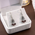Vintage Ethnic Antique Silver Alloy Round Dreamcatcher Garnet Bead Tassel Dangle Drop Earrings view 1