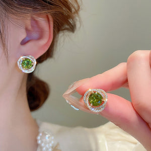 Copper Zircon Flower Hollow Stud Earrings French Vintage Light Luxury Women's Jewelry