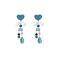 Blue Heart Acrylic Bowknot Crystal Rhinestone Water Drop Tassel Dangle Earrings view 5