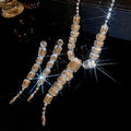Light Luxury Alloy Square Tassel Earrings And Collarbone Necklace Jewelry Set For Women view 4