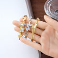 Korean Minimalist Butterfly Bracelet, Stainless Steel Black White Heart Geometric Hollow Bangle view 2
