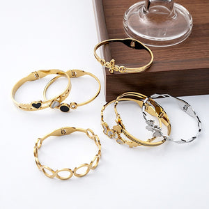 Korean Minimalist Butterfly Bracelet, Stainless Steel Black White Heart Geometric Hollow Bangle